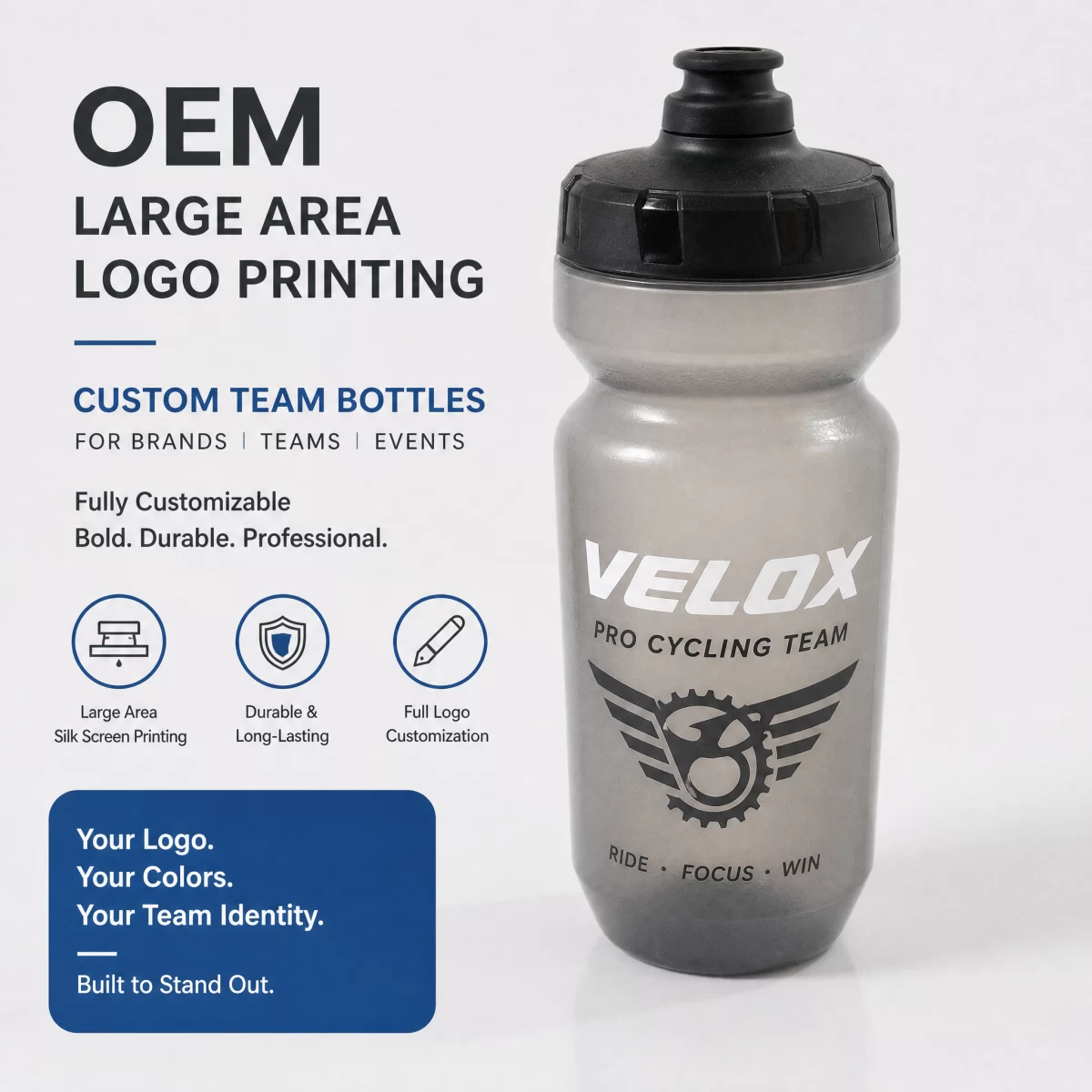 Squeeze Cycling Water Bottle, Self-Sealing Nozzle Bike Water Bottle BPA Free 600ml / 20oz PE Sports Bottle for Biking Running Football Team Sports | Custom Logo Wholesale Factory