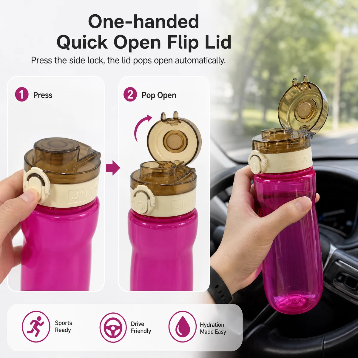 Flip Top Tritan Sports Water Bottle, Double Lock Leakproof Portable Gym Travel Water Bottle with Detachable Carry Strap 700ml / 24oz BPA Free for Hiking School Office | Custom Logo Wholesale Factory