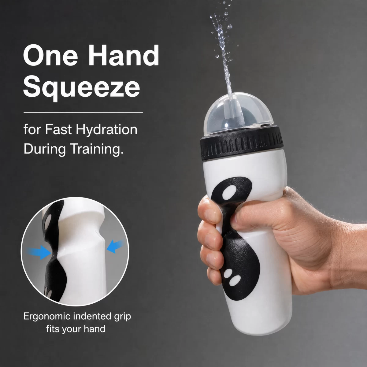 Flip Dust Cover Squeeze Sports Water Bottle, 650ml / 22oz Food Grade PE One-Way Self-Sealing Nozzle Water Bottle, Ergonomic Concave Grip Bike Sports Bottle for Running Football Hiking Team Sports | Blank Custom Logo Wholesale