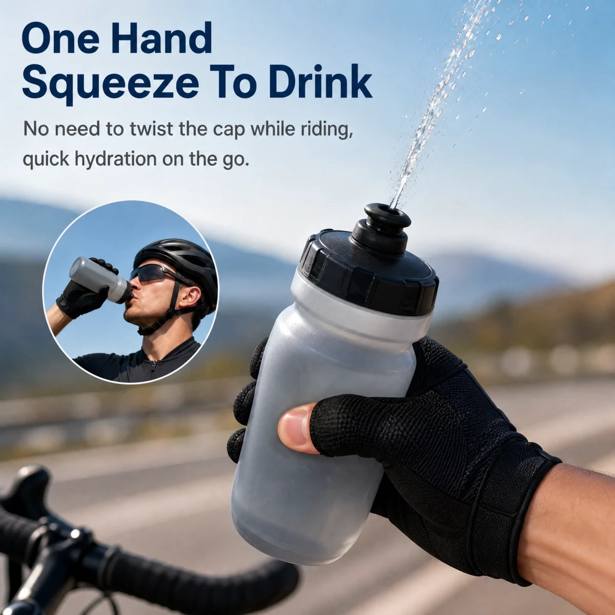 Squeeze Cycling Water Bottle, Self-Sealing Nozzle Bike Water Bottle BPA Free 600ml / 20oz PE Sports Bottle for Biking Running Football Team Sports | Custom Logo Wholesale Factory