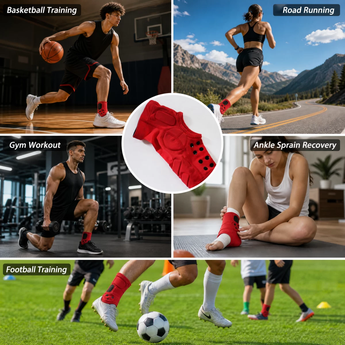 Silicone Anti-slip Padded Ankle Brace, Adjustable Velcro Compression Ankle Support for Basketball Running Hiking, Injury Recovery Ankle Stabilizer | Custom Logo Factory Wholesale