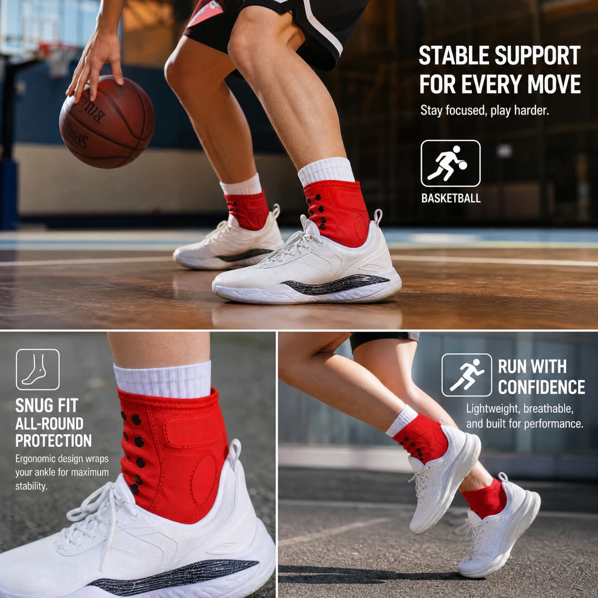 Silicone Anti-slip Padded Ankle Brace, Adjustable Velcro Compression Ankle Support for Basketball Running Hiking, Injury Recovery Ankle Stabilizer | Custom Logo Factory Wholesale