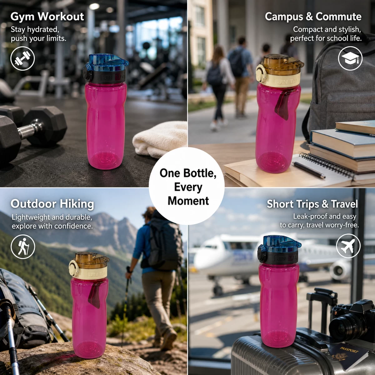 Flip Top Tritan Sports Water Bottle, Double Lock Leakproof Portable Gym Travel Water Bottle with Detachable Carry Strap 700ml / 24oz BPA Free for Hiking School Office | Custom Logo Wholesale Factory