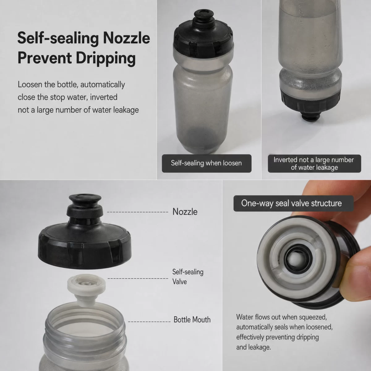 Squeeze Cycling Water Bottle, Self-Sealing Nozzle Bike Water Bottle BPA Free 600ml / 20oz PE Sports Bottle for Biking Running Football Team Sports | Custom Logo Wholesale Factory
