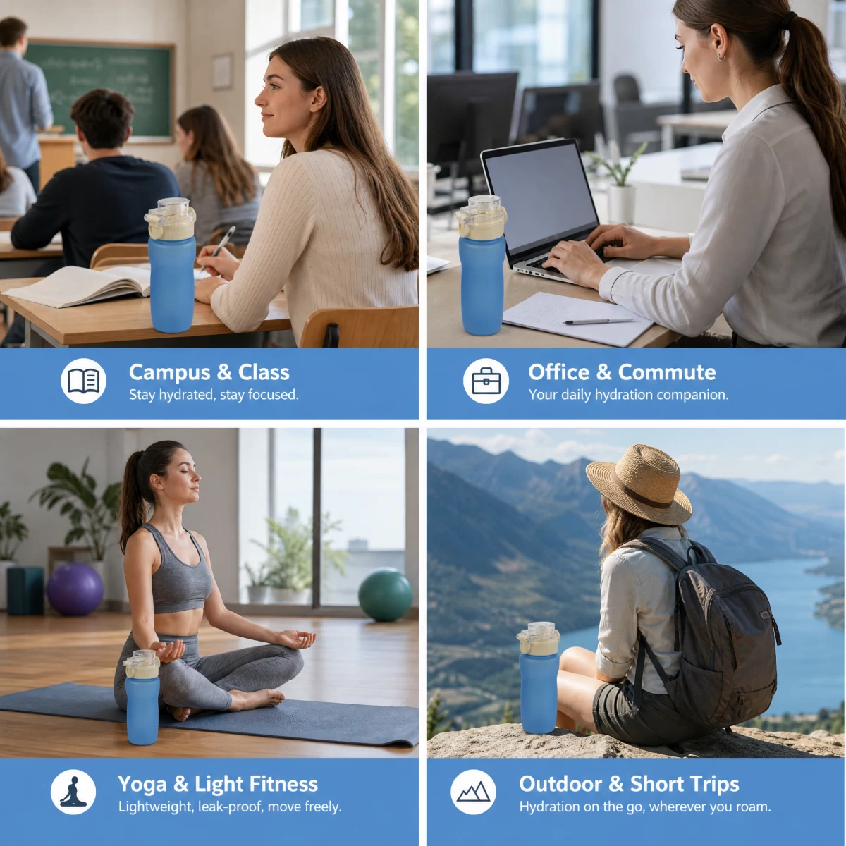 Matte Frosted Tritan Water Bottle, One-Click Flip Top Dual Lock Leakproof Gym Travel Water Bottle 650ml / 22oz BPA Free Portable Sports Bottle for Yoga School Hiking | Custom Logo Wholesale Factory
