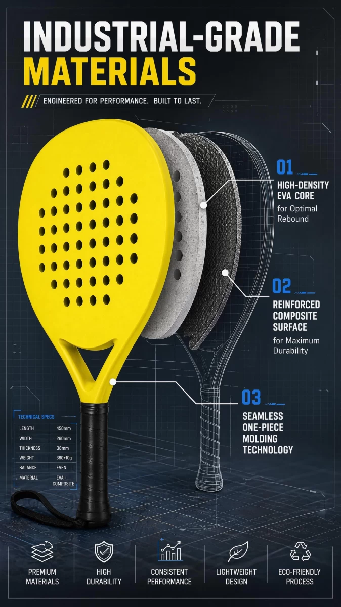 Padel Racket Safety Strap & Honeycomb Core Paddle - High Bounce