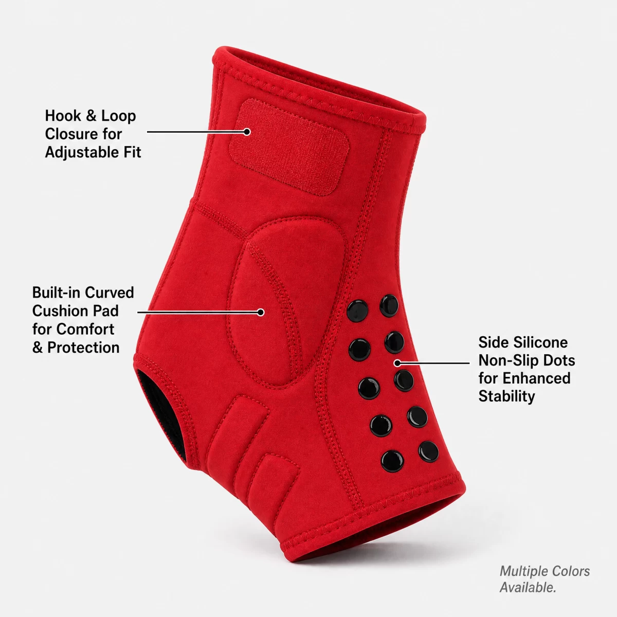 Silicone Anti-slip Padded Ankle Brace, Adjustable Velcro Compression Ankle Support for Basketball Running Hiking, Injury Recovery Ankle Stabilizer | Custom Logo Factory Wholesale