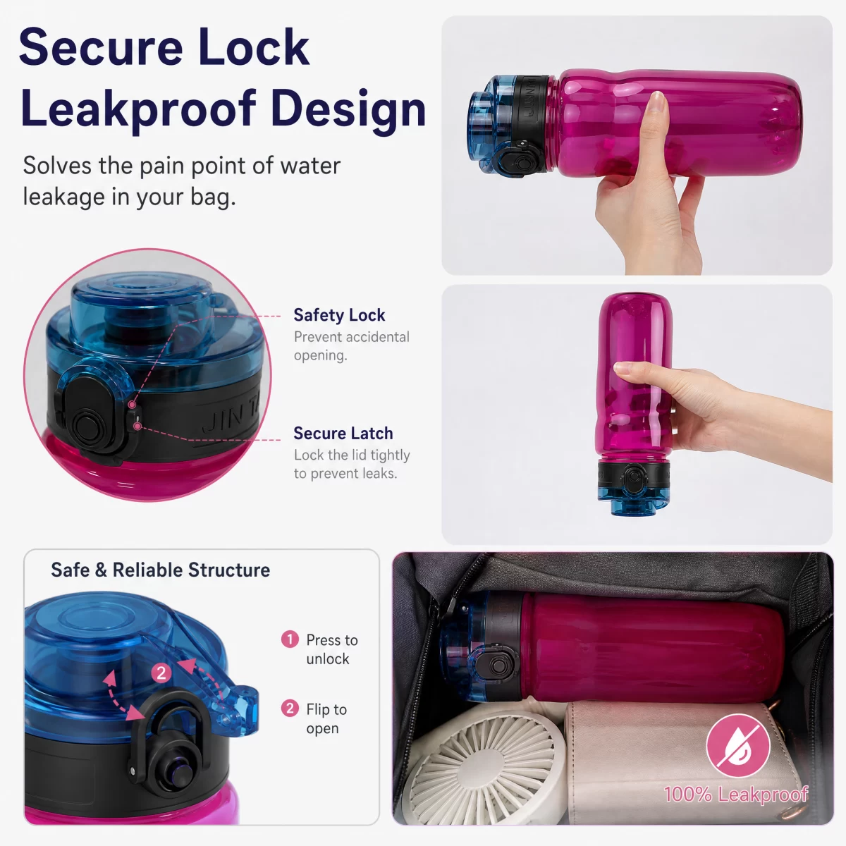 Flip Top Tritan Sports Water Bottle, Double Lock Leakproof Portable Gym Travel Water Bottle with Detachable Carry Strap 700ml / 24oz BPA Free for Hiking School Office | Custom Logo Wholesale Factory