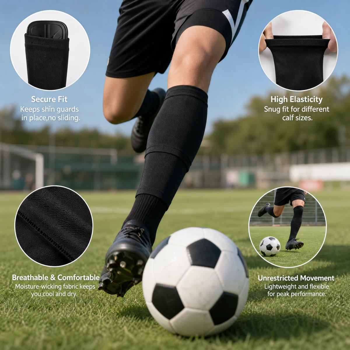 Honeycomb Mesh Shin Guard Sleeve with Built-in Front Pocket, 4-Way Stretch Anti-Shift Calf Compression Sleeves for Youth & Adult Soccer Training Matches | Custom Logo Factory Wholesale