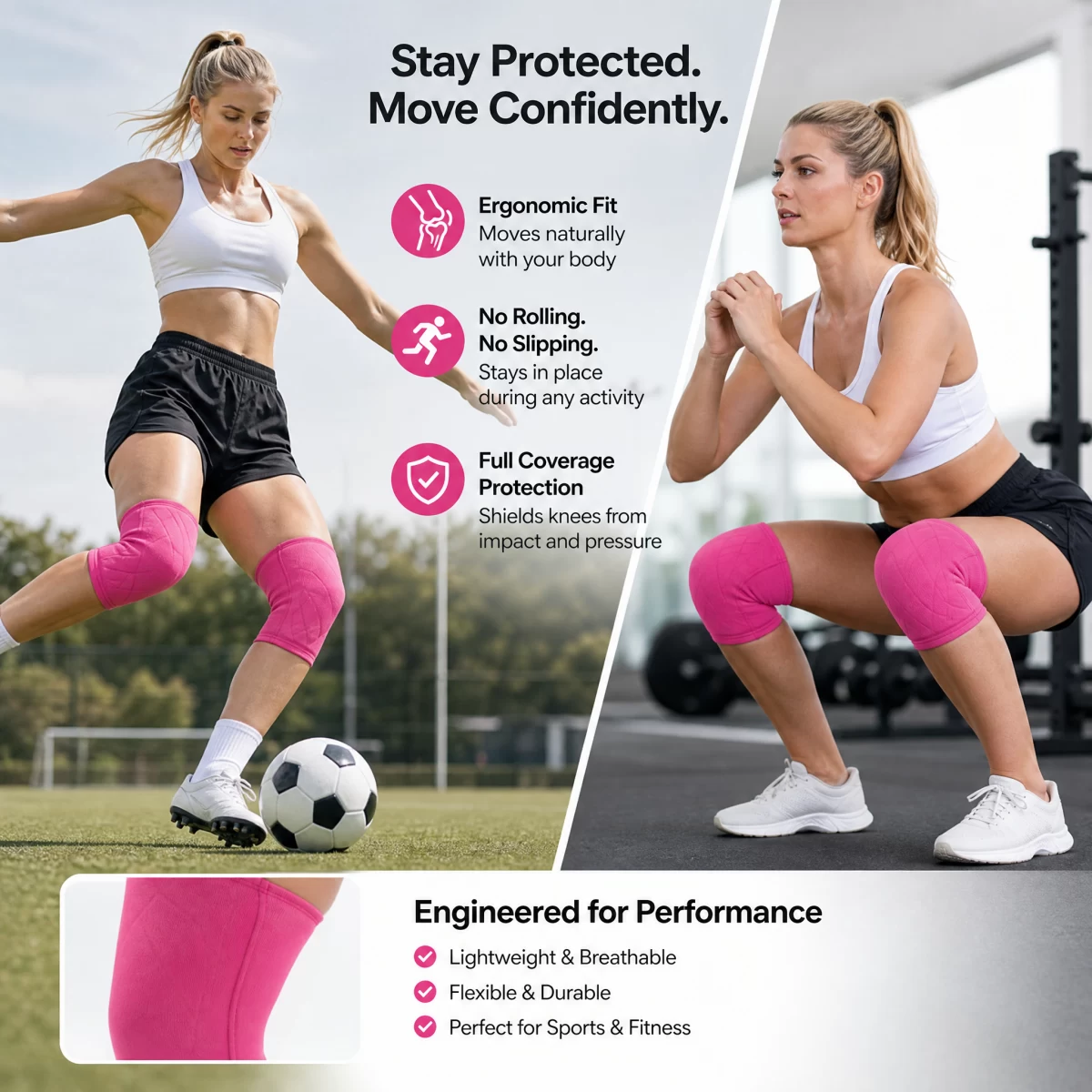 Women Padded Knee Sleeves, Honeycomb EVA Shock Absorption Knee Pads for Soccer Volleyball Cheerleading Dance | Factory OEM Custom Logo Wholesale