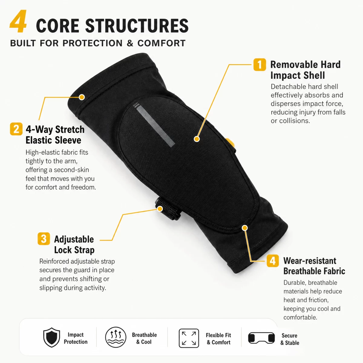Detachable Hard Shell Elbow Guard, Elastic Slip-on Sleeve Adjustable Protective Elbow Pad for Motorcycling Mountain Biking Skateboarding Extreme Sports | Custom Logo Factory Wholesale