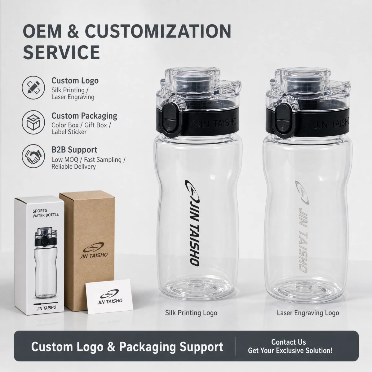 Flip Top Sports Water Bottle, BPA Free Tritan Clear Water Bottle with Lockable One-Click Lid, Portable Leakproof Gym Travel Water Bottle for Outdoor Fitness | Custom Logo Wholesale