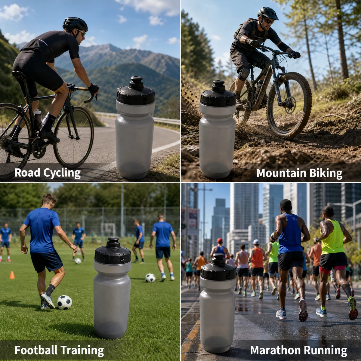Squeeze Cycling Water Bottle, Self-Sealing Nozzle Bike Water Bottle BPA Free 600ml / 20oz PE Sports Bottle for Biking Running Football Team Sports | Custom Logo Wholesale Factory
