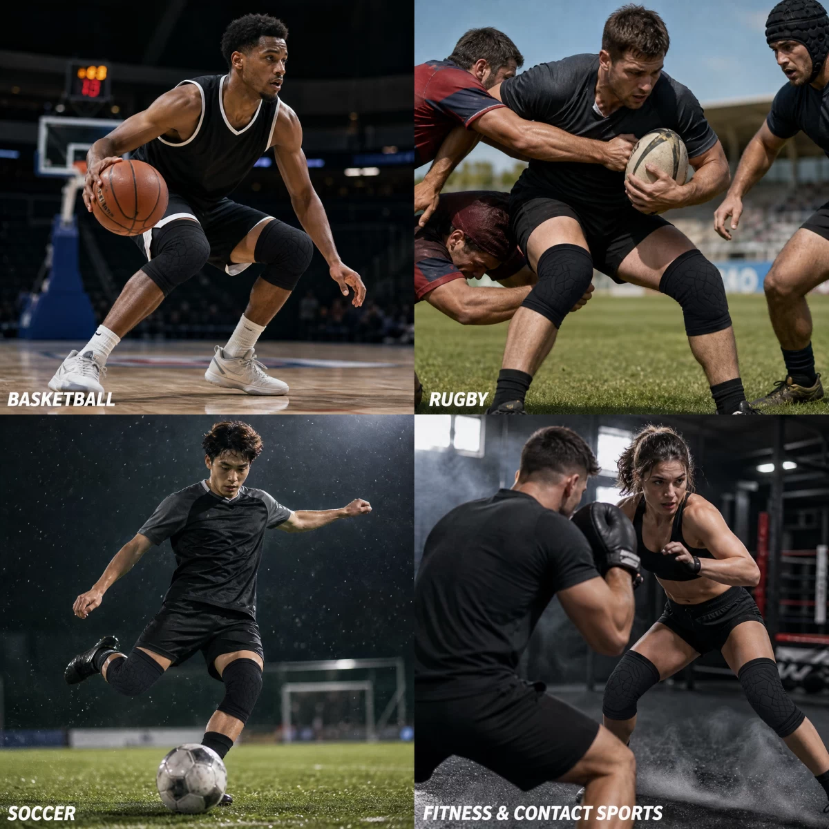 Men Padded Compression Knee Sleeves, Honeycomb EVA Shock Absorbing Knee Guards for Basketball Rugby Weightlifting CrossFit | Custom Logo Wholesale Factory