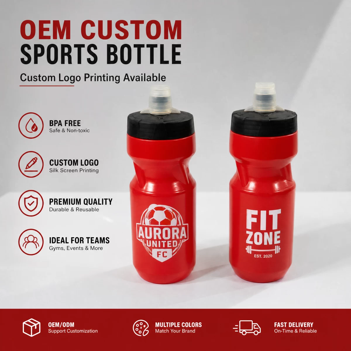 Squeeze Sports Water Bottle, Leakproof One-Way Nozzle Bike Water Bottle BPA Free PE Sports Bottle 600ml/750ml for Cycling Football Gym Running | Custom Logo Wholesale Factory